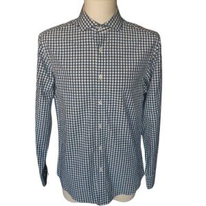 Black Brown 1826 SZ M Navy & White Gingham 100% Cotton Men's Button Up Shirt